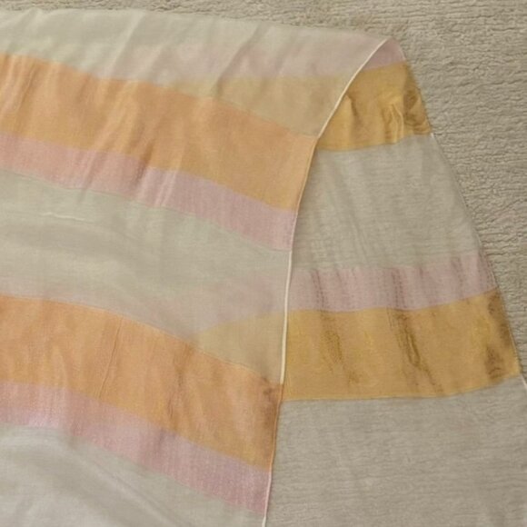 Sheer Silk Scarf Gold Pink Paisley Stripes Silk Lightweight Elegant Wrap 62x22in - Picture 9 of 9